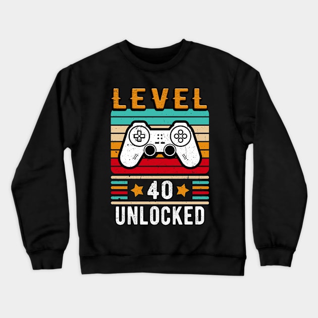 Level 40 Unlocked Birthday Retro Gamer Controller Crewneck Sweatshirt by Foxxy Merch